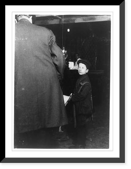 Newsie selling in a saloon on Washington Street at 10P.M. Tony Tomasula, 11 Fly St, 9 years old. See 1200. Location: Buffalo, New York (State), Historic Reproduction