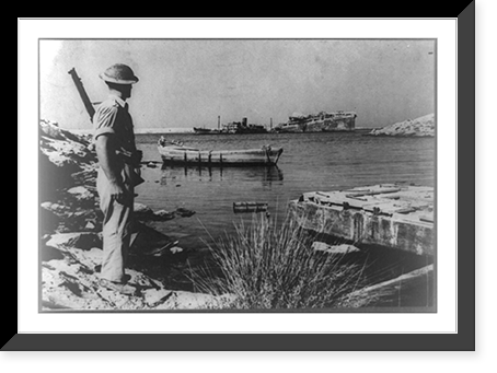 View of the harbour at Tobruk showing sunken and damaged ships Classic, Antique Wall Art