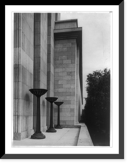 Deutsche Haus, the German pavilion at the Paris International Exposition of 1937, exterior view of building, showing three outdoor light fixtures, Antique Wall Art