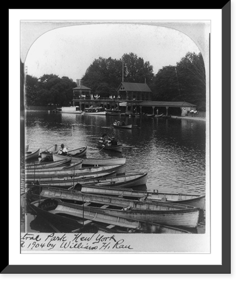 Rowing on the quiet and beautiful lake of Central Park, New York, Vintage Print
