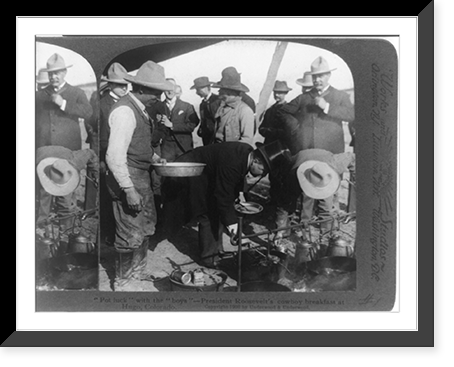 Pot luck with the boys. President Roosevelt's cowboy breakfast at Hugo, Colorado Classic, Vintage Print
