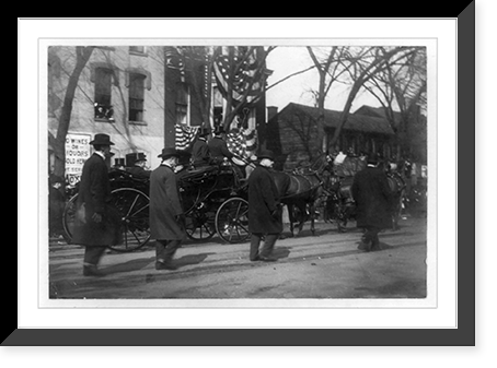 Theodore Roosevelt and 2 other men in horse-drawn carriage, men walking along side, during inauguration day, Antique Wall Art