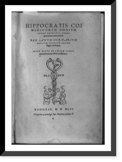 Historic Framed Print, [Title page of Opera quae ad nos extant omnia, with Froben family device of caduceus clasped by two hands],  17-7/8" x 21-7/8"