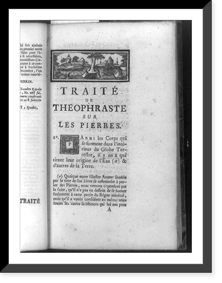 Title page of Traite des pierres, with townscape headpiece and decorated initial P, Antique Print