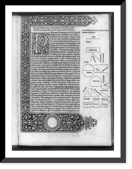Title page of Elementa geometrie; with decorated border and initial P and geometric diagrams Classic, Historic Print