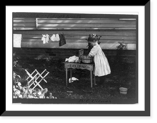 Historic Framed Print, [Little girl playing. doing laundry],  17-7/8" x 21-7/8"
