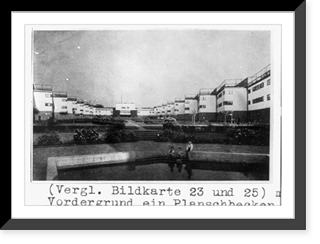 Historic Framed Print, Zigzag" houses; wading pool for children in foreground",  17-7/8" x 21-7/8"