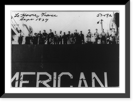 U.S. refugees posed on deck of the USS Schodack, Sept. 1939, Vintage Print