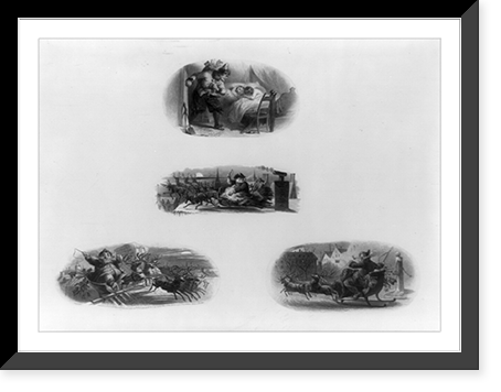 Bank note vignettes showing Santa Claus visiting two children in bed and Santa Claus in sleigh Classic, Vintage Poster