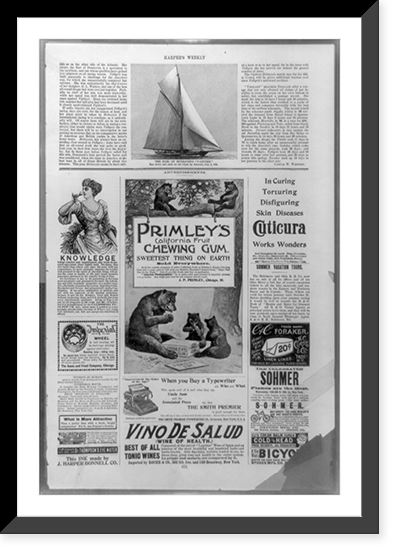 Page showing the Earl of Dunraven's yacht Valkyrie above fifteen advertisements, Antique Wall Art