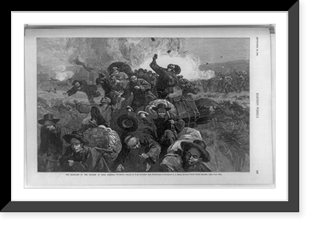 The massacre of the Chinese at Rock Springs, Wyoming.drawn by T. de Thulstrup from photographs by Lieutenant C.A. Booth, Seventh United States Infantry, Vintage Poster