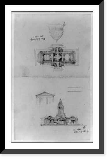 West Virginia Capitol Complex (Charleston, W. Va.). Sketch plan and three elevation studies.CG, Antique Wall Art