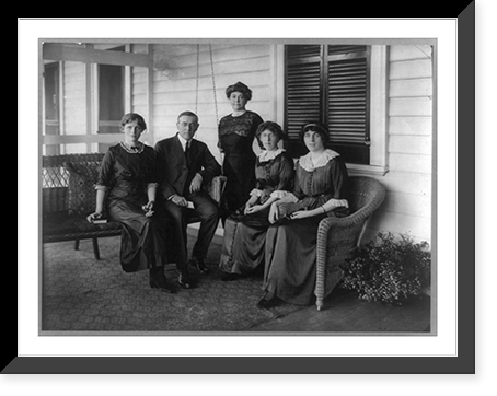 Woodrow Wilson, seated posed on swing on porch, facing front, with his wife and three daughters, Vintage Wall Art