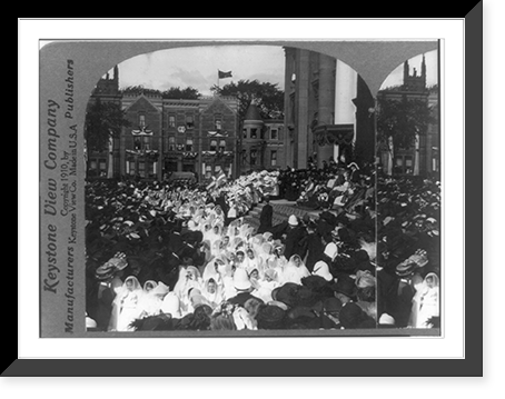 Historic Framed Print, School children in front of St. James Cathedral receiving the blessing of the Papal Legate, Cardinal Vannutelli, Sept. 9, 1910. 21st International Eucharistic Congress, Montreal, Canada,  17-7/8" x 21-7/8"