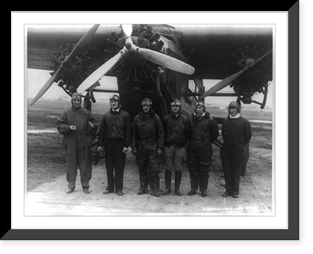Six Army Air pilots posed in front of tri-motored Fokker monoplane at Bolling Field, Washington, D.C, Vintage Wall Art