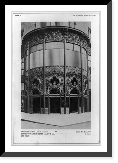 Historic Framed Print, Detail of cast-iron corner entrance, store of Carson Pirie Scott & Co., Chicago,  17-7/8" x 21-7/8"