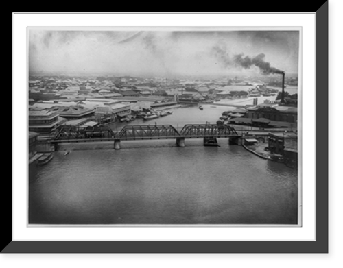 Historic Framed Print, [Bird's-eye view of waterfront, bridges, and industrial buildings, Manila, Philippine Islands],  17-7/8" x 21-7/8"