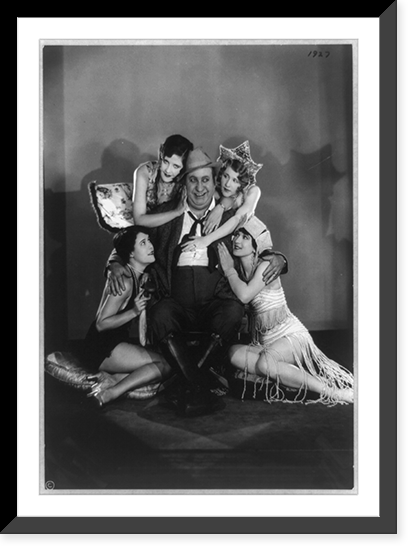 Historic Framed Print, [Members of cast of Mack Sennett comedy films. fat man surrounded by four young women],  17-7/8" x 21-7/8"