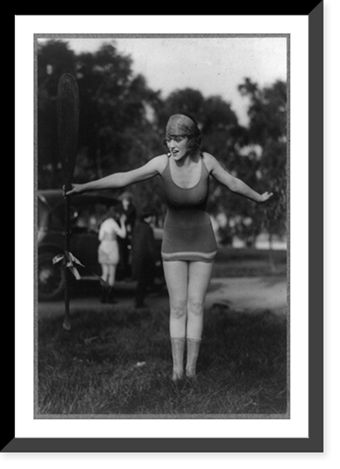Historic Framed Print, [Mack Sennett girl in bathing suit holding up oar],  17-7/8" x 21-7/8"