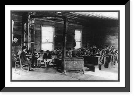 The Interior of a little red schoolhouse with teacher and students, Crossville, Tennessee, Antique Print