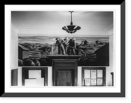 Mural by Edmund Lewandowski in post office, Caledonia, Minn., showing farmers feeding corn to pigs from truck bed, Vintage Print