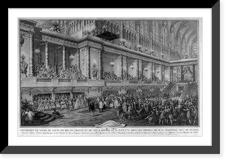 Serment de Louis XVI a son sacre D&eacute;coration du sacre de Louis XVI roi de France et de nav. a Rheims le XI Juin 1775, sous les ordres de M. Le Mar&eacute;chal duc de Duras..Girault et Boquet