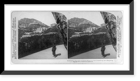 Historic Framed Print, Fortifications, Peak Hotel and palatial residences. from mountain top, above Hong Kong,  17-7/8" x 21-7/8"