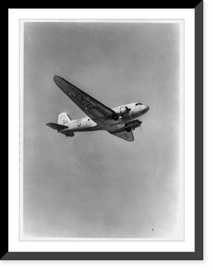United Air Lines airplane in flight, Vintage Print