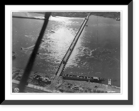 Aerial view of trucks and equipment of U.S. First Army cross a pontoon bridge over the Rhine to the east bank, Eastern Theater of Operations.U.S. Army Signal Corps, Antique Print