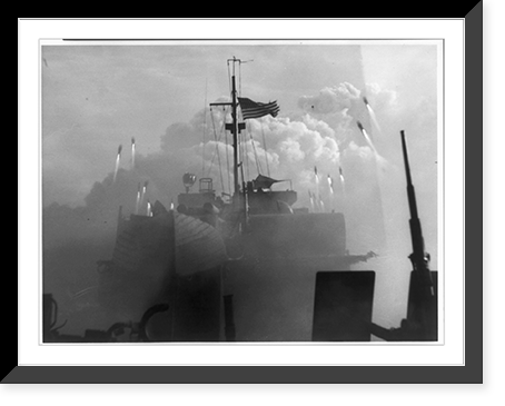 Firing rockets on Balikpapan beach, Borneo, making two runs. 20,000 rockets were fired by units of the 7th Fleet preceding landing by Australian forces F-Day, Vintage Print