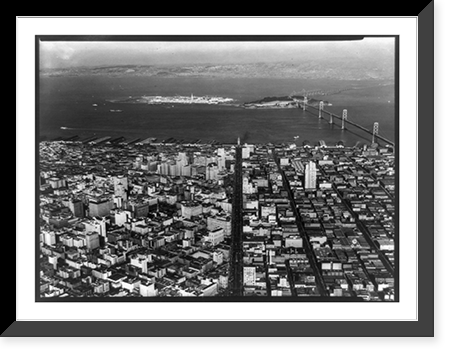 Market Street center, San Francisco, Oakland Bay Bridge, Exposition Island, Antique Poster