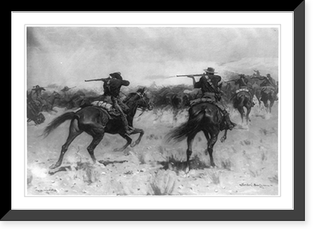 Fighting over a stolen herd. Protecting the herd".Frederic Remington.", Vintage Poster