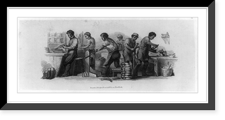 Historic Framed Print, [Proof for bank note vignette showing five men making boots].Rawdon, Wright, Hatch and Edson, New York.,  17-7/8" x 21-7/8"