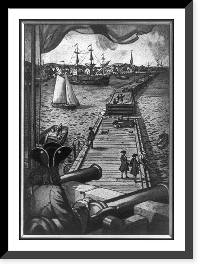Antique Maritime - Boston - The First sea wall in completed, 1681