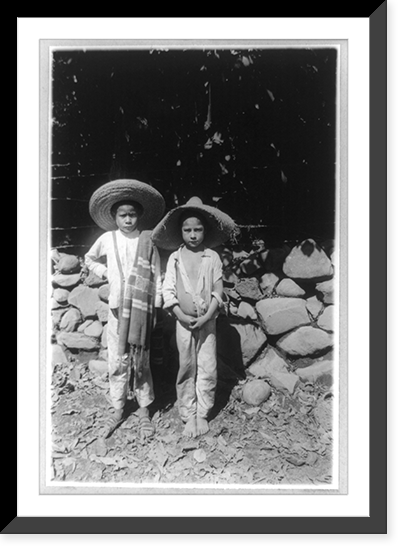 Two native children posed, standing, full-length, facing front, Mexico.photo by Eugenio B. Downing, Historic Print
