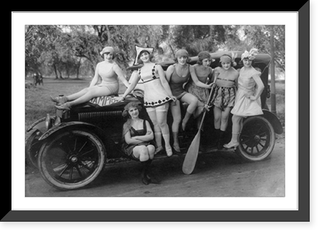 Historic Framed Print, [Mack Sennett's bathing beauties posed on automobile, Washington, D.C., area],  17-7/8" x 21-7/8"