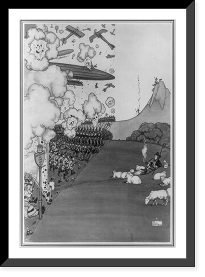 Neutral! A Swiss shepherd watching a battle on the frontier.W. Heath Robinson, Vintage Poster
