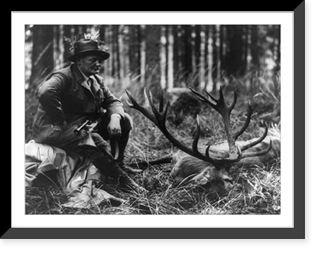 Hermann Goering sitting with rifle beside fallen deer, Antique Poster