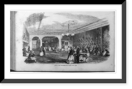 Historic Framed Print, [Wood engr. showing exterior and interior of Mathew Brady's photographic gallery on Broadway: Brady's New Daguerrotype Salon". Crowded lavish waiting room - June 11, 1853,  p. 384]",  17-7/8" x 21-7/8"