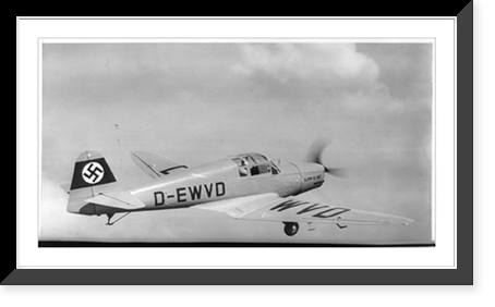View of Klemm KL 105 airplane, Germany, 1938. Right side view, in flight, Vintage Print