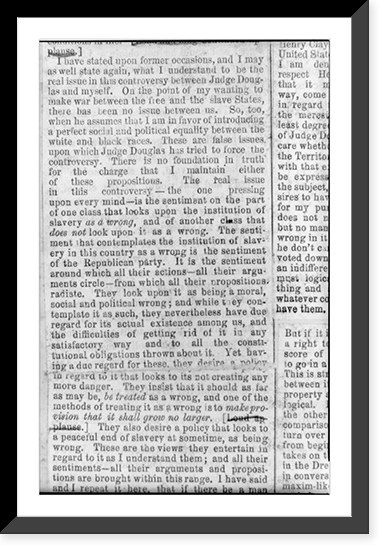 Vintage Americana Print - Excerpt of Lincoln's speech, 1858