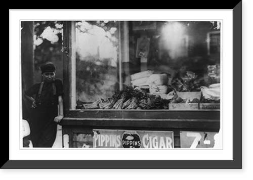 Historic Framed Print, Antonio Satera, 135 1/2 Common St., works in folding-in room of the Wood Mill. Is an illiterate - probably 13 years old. Location: Lawrence, Massachusetts.,  17-7/8" x 21-7/8"