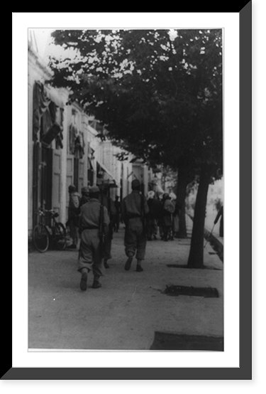 2 street views of Kabul, Afghanistan: rear view of 3 soldiers walking in foregrd, Vintage Wall Art