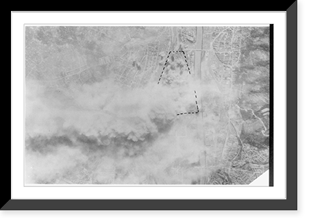 Aerial photo of strategic bombing by 8th USAF, World War II - Daimler-Benz research & testing center at Unterturkheim, near Stuttgart, Germany, Vintage Print