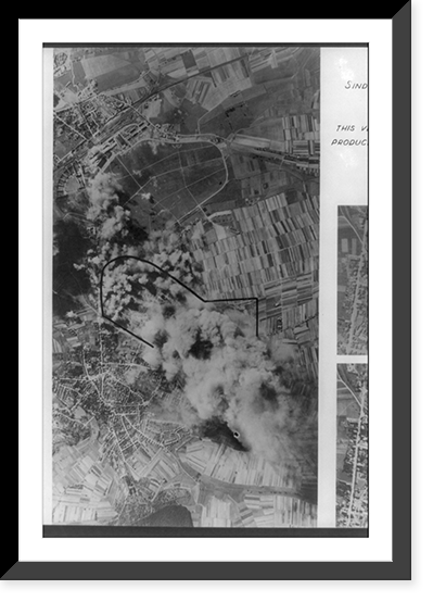 Aerial photo of strategic bombing by 8th USAF, World War II - Daimler-Benz plant, where airplane engines were also built, at Sindelfingen, near Stuttgart Classic, Historic Reproduction