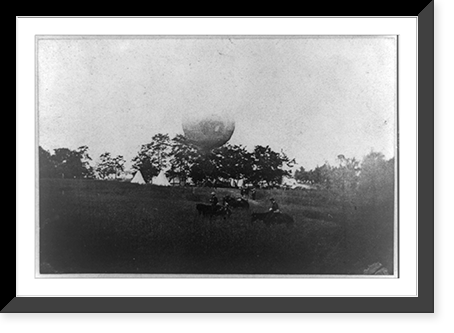 Prof. Thaddeus Lowe's Balloon Camp" at Gaines Mill, Va., May 1862: balloon in backgrd. across field; horsemen in foregrd.", Vintage Print