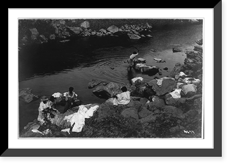 5 women doing laundry in stream. Panama Canal Zone, Cuba, or Puerto Rico Classic, Antique Poster