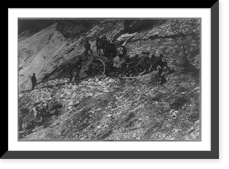 Soldiers pulling large gun on the Italian Front - 2, Vintage Poster