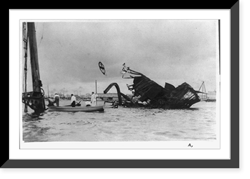 Historic Framed Print, Inspecting wreck of Maine,  17-7/8" x 21-7/8"