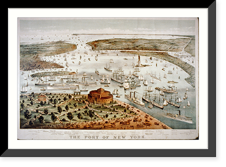 The Port of New York. Birds eye view from the Battery, looking south - 2, Antique Poster